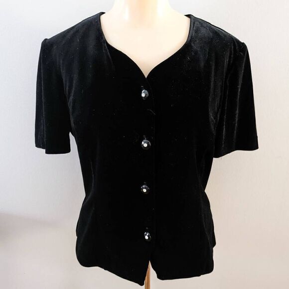 Vintage Another Thyme Black Velvet Button Down Jacket - Picture 1 of 5